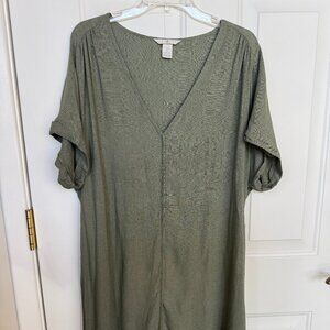 H&M Womens Green Linen Tie Waist Dress (w/o pockets), Size: L, EUC